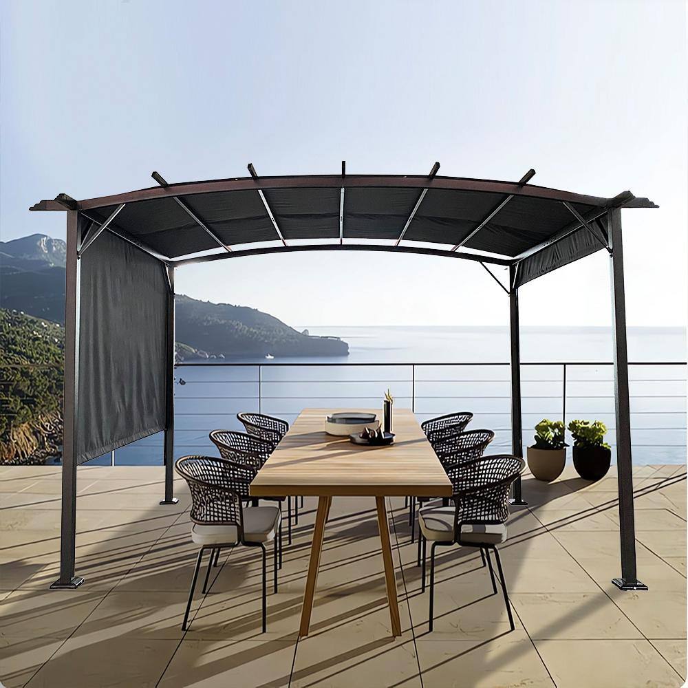 Cesicia 12 ft. x 9 ft. Grey Steel Patio Sun shelter Pergola Grape ...