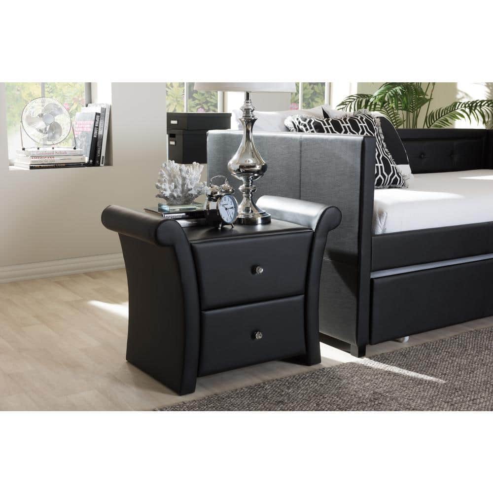 Victoria Black Faux Leather 2-Drawer Nightstand