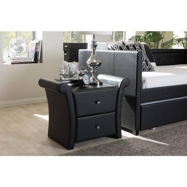 Baxton Studio Victoria Matte Black PU Leather 2 Storage Drawers Nightstand Bedside Table Baxton Studio Victoria Matte Black PU Leather 2 Storage Drawers Nightstand Bedside Table