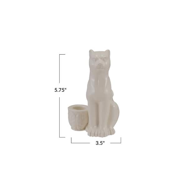 Storied Home White Stoneware Leopard Taper Candle Holder DG2055