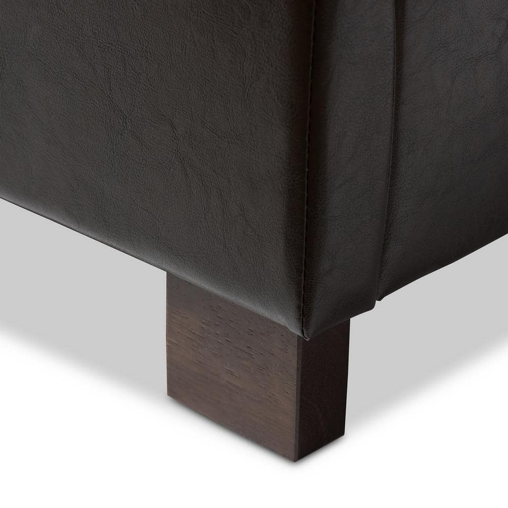 Dark Brown Faux Leather Upholstered Queen Platform Bed with Slats