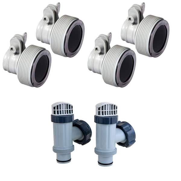 Intex Replacement Collar Hose Adapter B (4-Pack) and Plunger Valves Pool Parts Pair