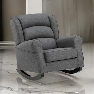 Gray Fabric Channel Tufted Upholstery Rocking Chair with Wood Frame