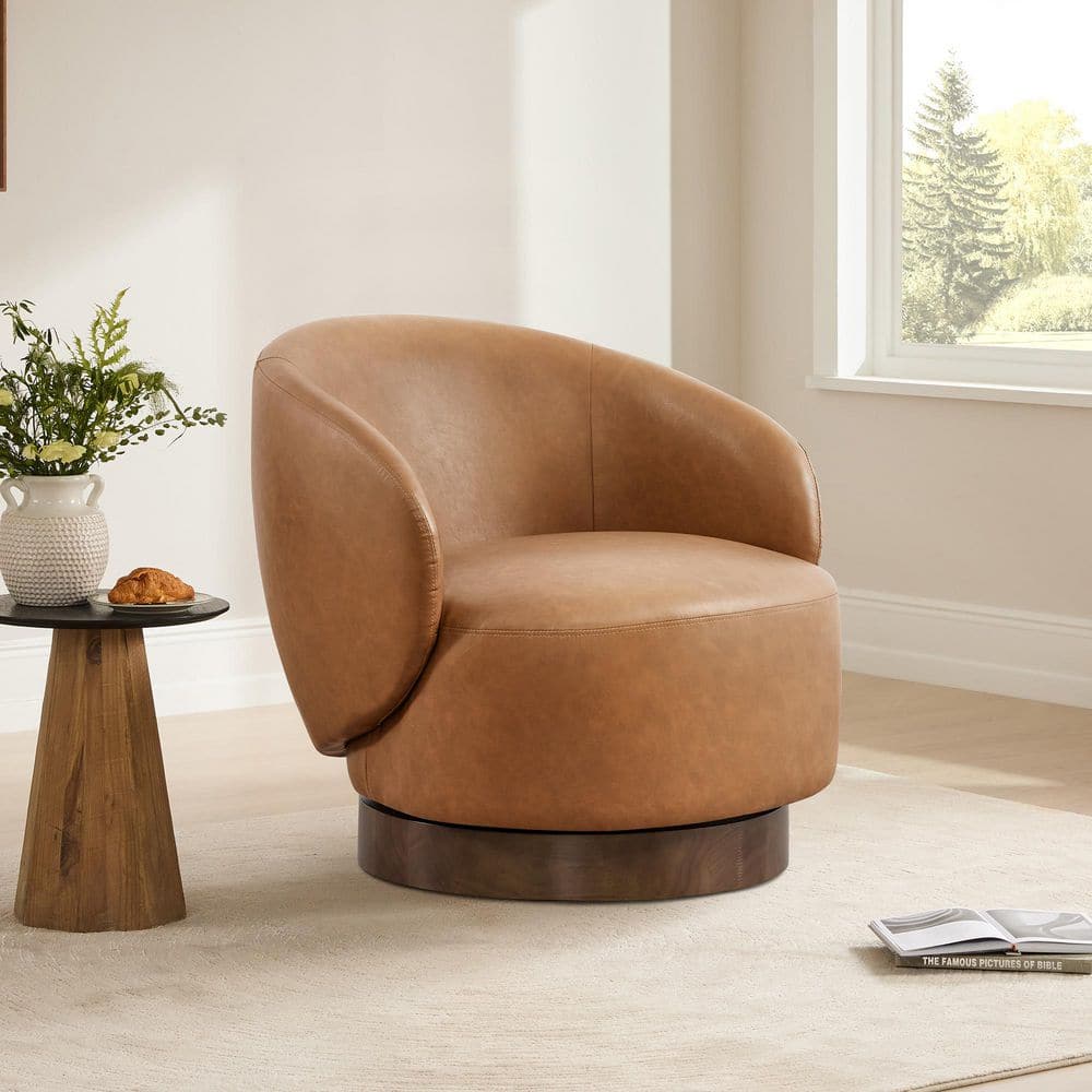 Spruce & Spring Noah Brown Faux Leather Swivel Accent Chair Modern