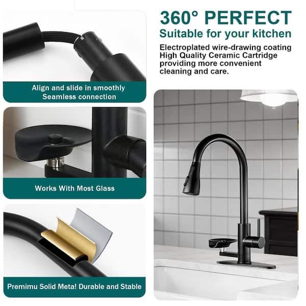 18.38 in. H Pull Down Sprayer Kitchen Faucet with LED Temperature Display 360° Spout Swivel in Matte Black