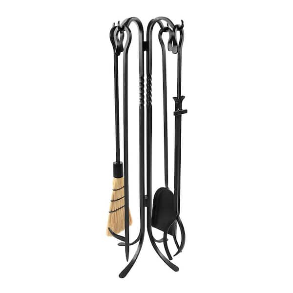 ACHLA DESIGNS 33 in. Tall 5-Piece Black Shepherd's Hook II Mini Fireplace Tool Set