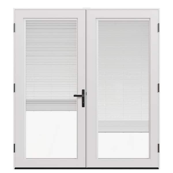 72 in. x 80 in. Right-Hand/Outswing Primed Fiberglass French Patio Door w/ Low-E Glass, Blinds and Black Handle