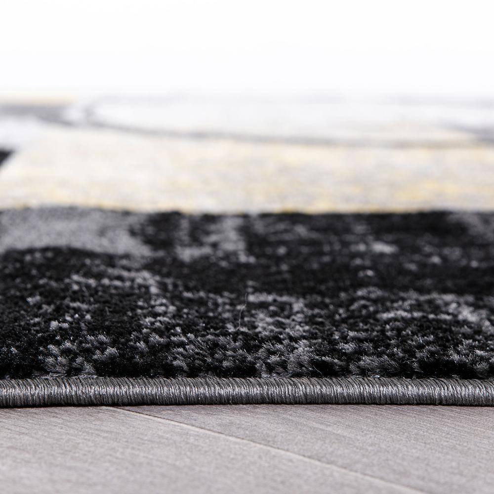 Yellow and Gray Abstract Circle Design Area Rug 2' x 3'