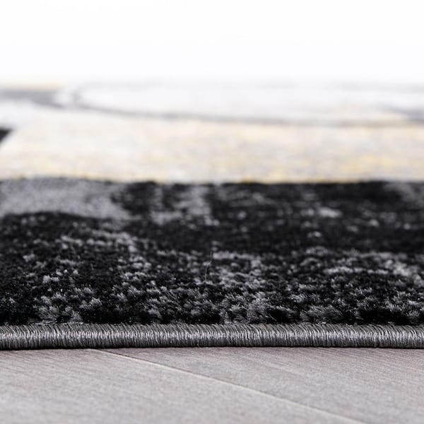 Contemporary Abstract Circle Design Yellow 2 ft. x 10 ft. Indoor Area Rug