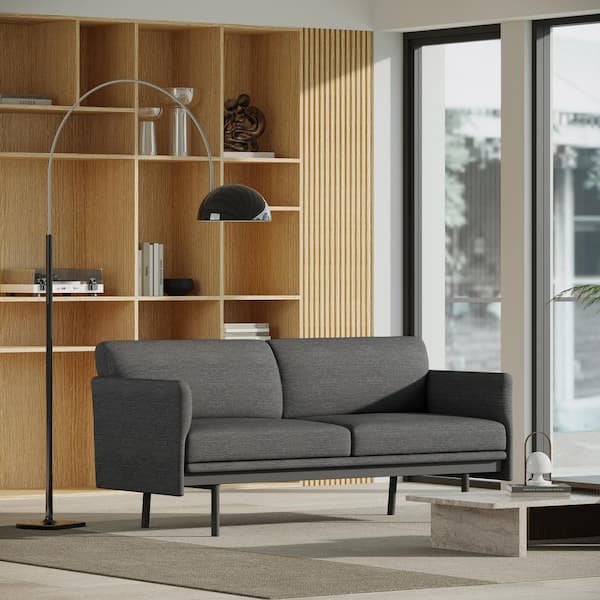 Noble House Sydmor 74.5 in Armless Fabric Rectangle 3-Seat Sofa in. Charcoal and Black