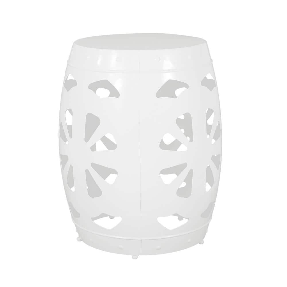 16.5 in. Drum shape Hollowed Metal Outdoor Side Table in White for courtyard price history on PriceWatchPro