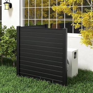 Outdoor 49 in. PVC Garden Fence Privacy Panels with Metal Ground Stakes Black