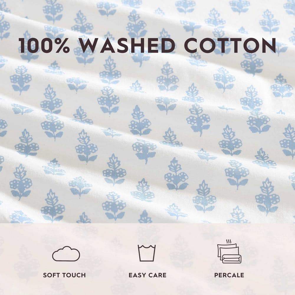 Laura Ashley Blue Cotton Percale Twin Sheet Set