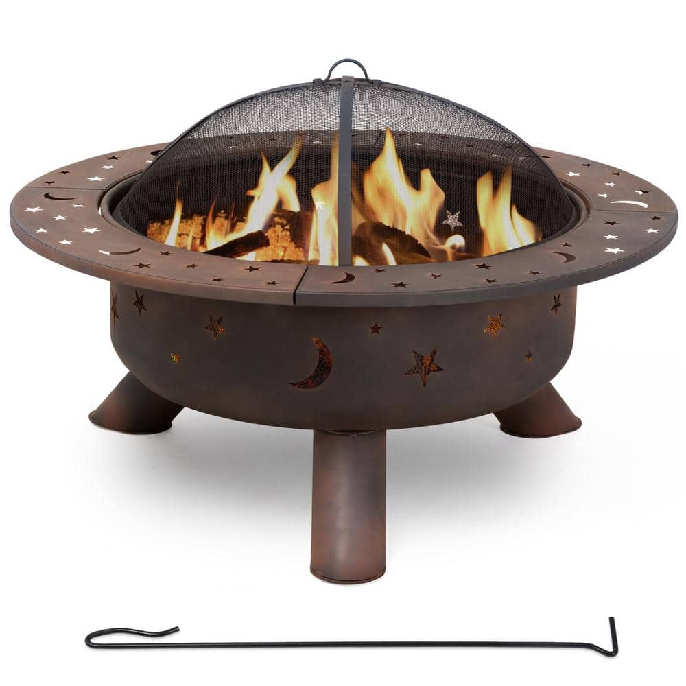 Atesun 41.7 in. Steel Fire Pit in Black with Poker & Spark Screen ...