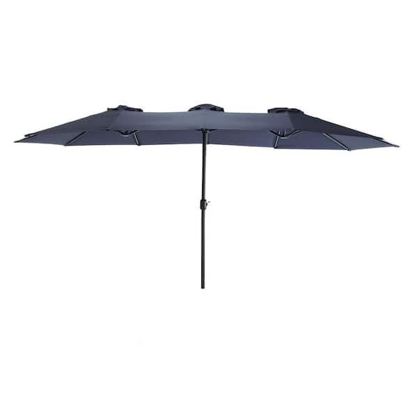 Sudzendf 14.8 ft. Double Sided Large Rectangular Outdoor Market Patio Umbrella with Crank in Navy Blue
