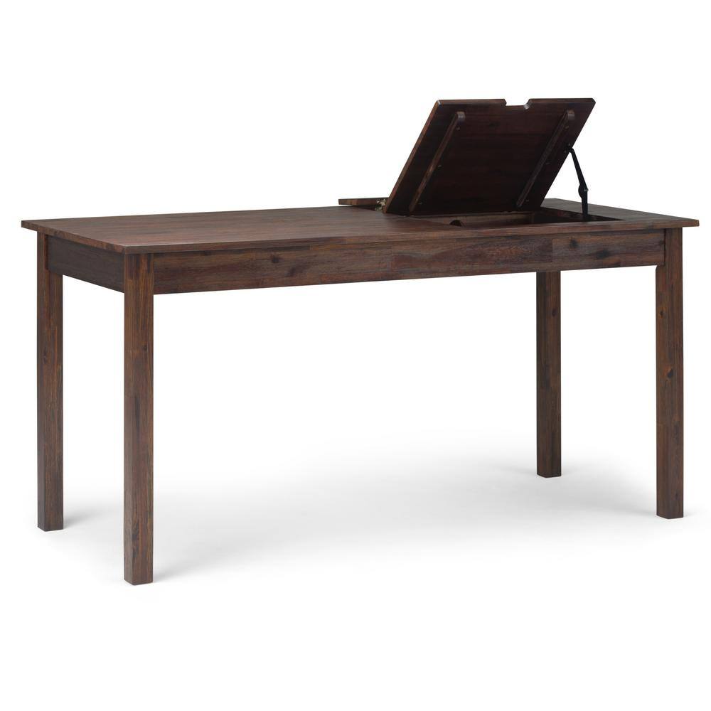 Monroe Distressed Charcoal Brown Solid Acacia Desk with USB & Power Outlet