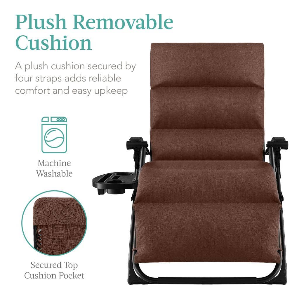 Oversized Woodland Brown Zero Gravity Recliner with Cushion and Tray
