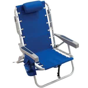 Premium 5-Position Ocean Blue Metal Folding Beach and Lawn Chair with Backpack Straps Cooler Pouch and Storage Pouch