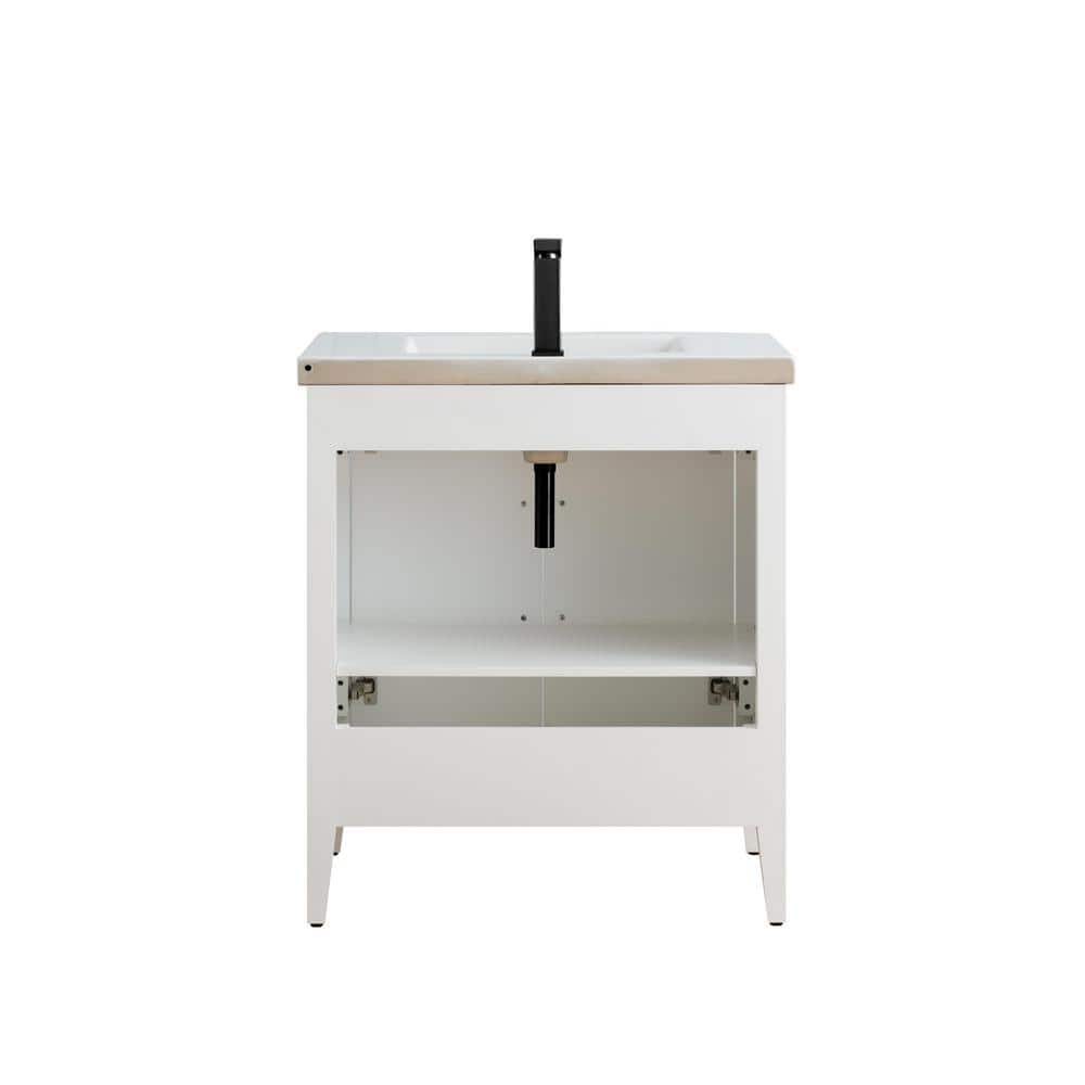 30" White Freestanding Bathroom Vanity with Ceramic Top