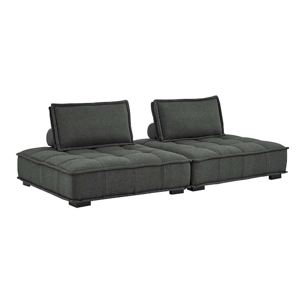 MODWAY Saunter 94 in. W Gray Tufted Fabric Fabric 2-Piece Loveseat