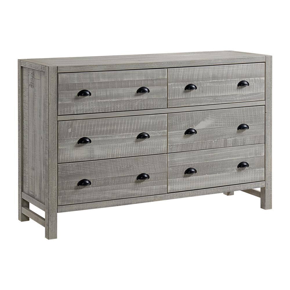 Windsor 6-Drawer Gray Double Dresser Driftwood (36 in. H x 56 in. W x 18 in