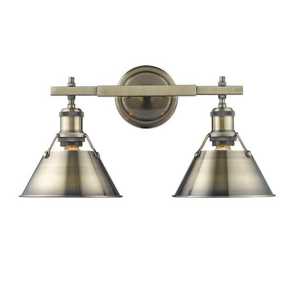 Orwell AB 2-Light Aged Brass Bath Light with Aged Brass Shade