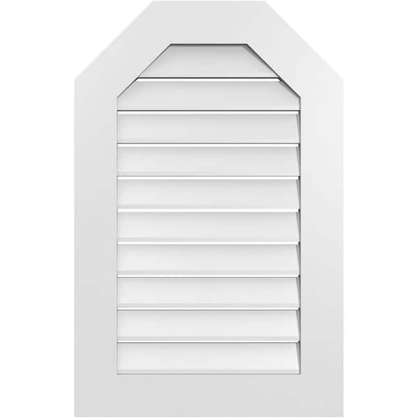 Ekena Millwork 22 in. x 34 in. Octagonal Top Surface Mount PVC Gable Vent: Functional with Standard Frame