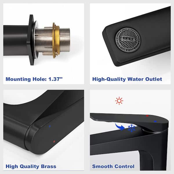 Single Handle Single Hole Bathroom Faucet with High Quality Construction in Matte Black