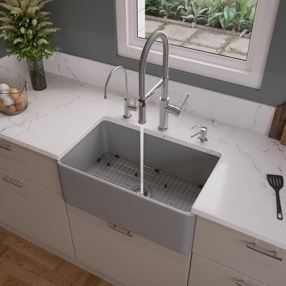 Gray Matte Fireclay 30" Single Bowl Farmhouse Sink