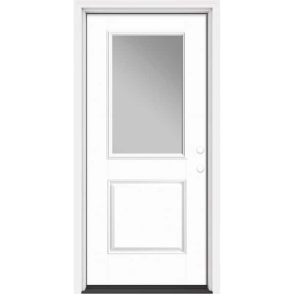Masonite Performance Door System 36 in. x 80 in. 1/2 Lite Clear Left-Hand Inswing White Smooth Fiberglass Prehung Front Door
