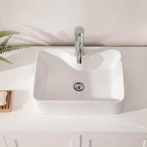19 in . Ceramic Rectangular Vessel Bathroom Sink in White