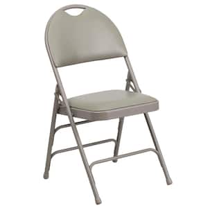 Hercules Series Extra Large Ultra-Premium Triple Braced Gray Vinyl Metal Folding Chair with Easy-Carry Handle