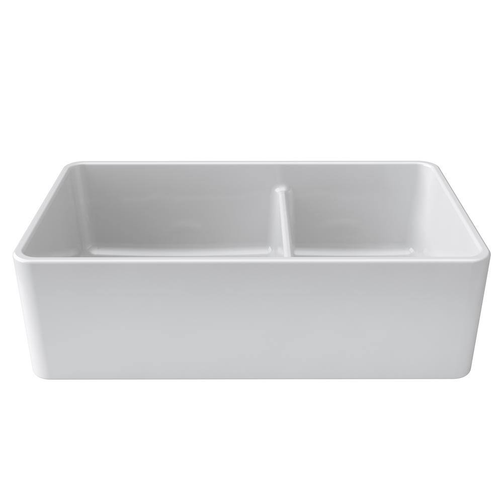 White Fireclay 33'' Double Bowl Farmhouse Sink