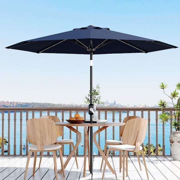 9 foot round solar aluminum patio umbrella Round 9 ft. Aluminum Cantilever Market Solar Tilt Half Patio Umbrella in  Blue Neutral YDQ_PPG_333JMS3N