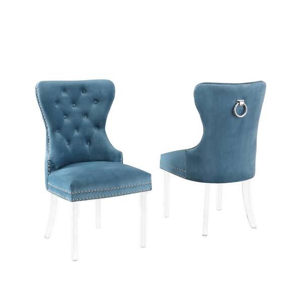 Best Quality Furniture Sal Teal Blue Velvet Dining Chairs (Set of 2 ...