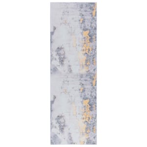 Tacoma Gray/Gold 3 ft. x 12 ft. Machine Washable Distressed Abstract Runner Rug
