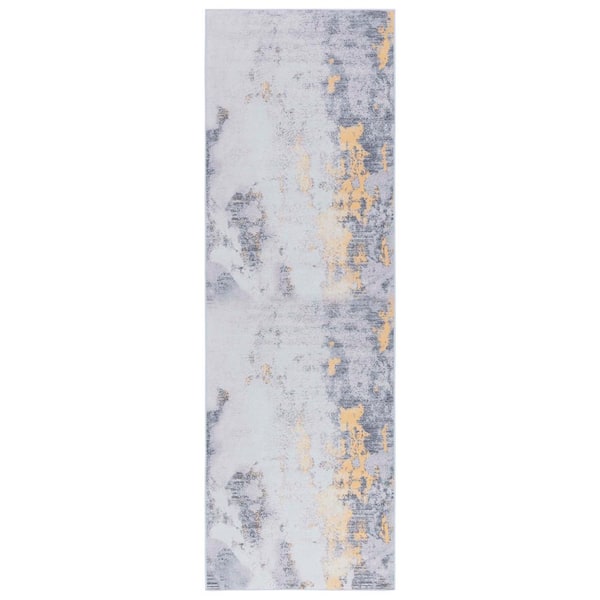 SAFAVIEH Tacoma Gray/Gold 3 ft. x 12 ft. Machine Washable Distressed Abstract Runner Rug