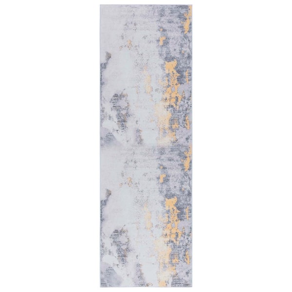 SAFAVIEH Tacoma Gray/Gold 3 ft. x 6 ft. Machine Washable Distressed Abstract Runner Rug