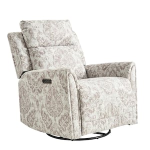 Arnold Beige Transitional Swivel and Rocker Power Recliner with Adjustable Headrest and Built-in USB Port