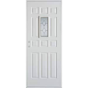 32 in. x 80 in. Geometric Brass Rectangular Lite 12-Panel Painted White Right-Hand Inswing Steel Prehung Front Door