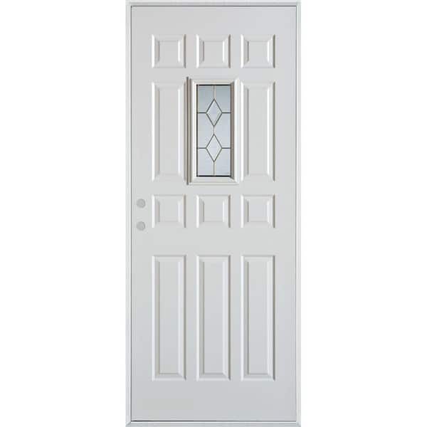 Stanley Doors 36 in. x 80 in. Geometric Zinc Rectangular Lite 12-Panel Painted White Right-Hand Inswing Steel Prehung Front Door