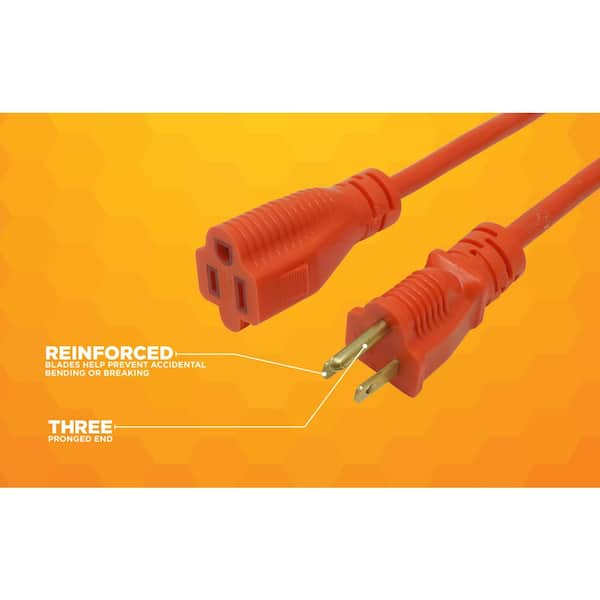 Hyper Tough 25FT 16AWG 3 Prong Orange Single Outlet Outdoor Extension Cord,  13 amps