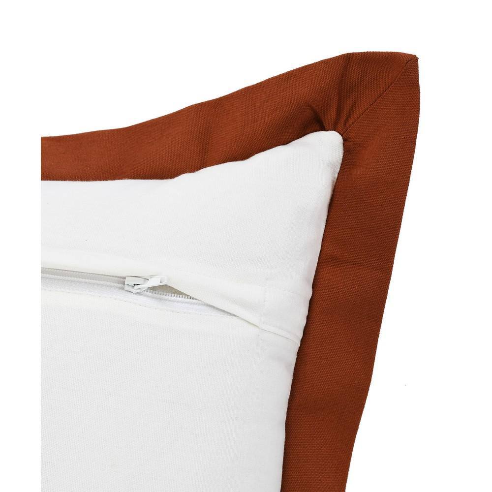 White and Cinnamon Rectangular Cotton Lumbar Pillow