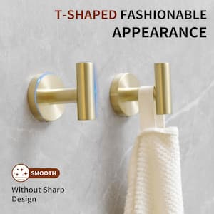 6-Pieces Round Shape J-Hook Robe Towel Hook Wall Mount Bathroom Storage Modern in Brushed Gold