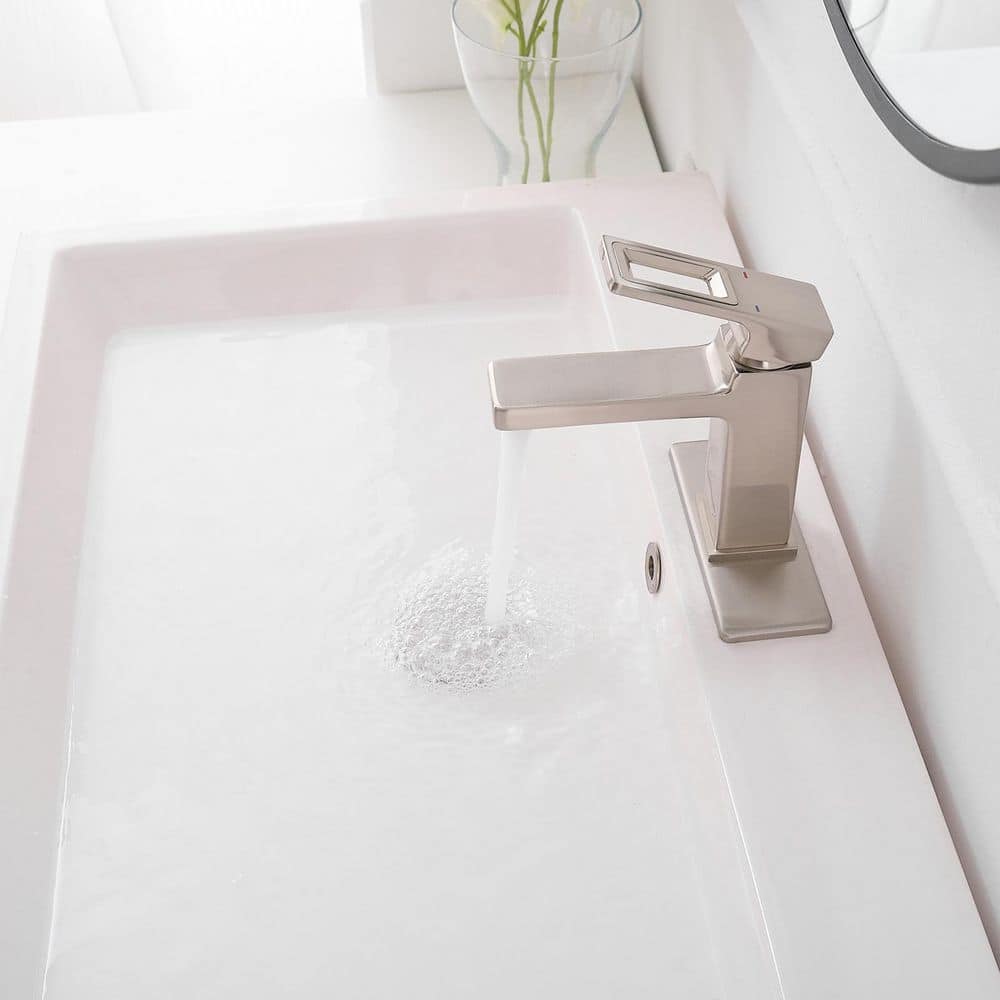 Brushed Nickel Single-Handle Low-Arc Bathroom Faucet with Drain Assembly