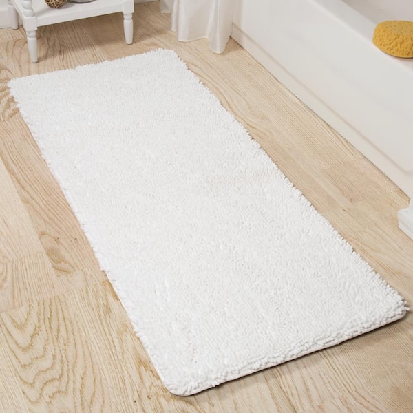 Shag White 24 in. x 60 in. Memory Foam Bath Mat