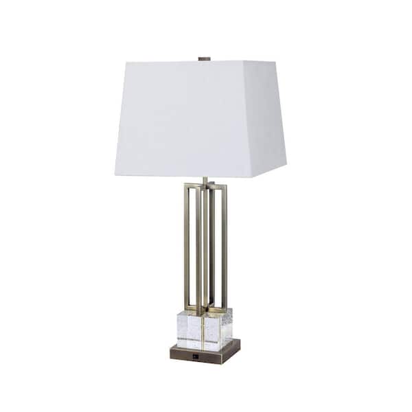 Fangio Lighting 30 in. Crystal and Antique Brass Metal Table Lamp with LED Night Light