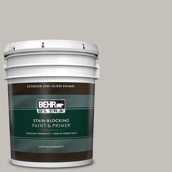 BEHR ULTRA 5 gal. #PPU18-10 Natural Gray Semi-Gloss Enamel Exterior Paint & Primer
