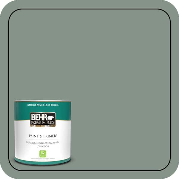 BEHR PREMIUM PLUS 1 qt. #460F-4 Wethersfield Moss Semi-Gloss Enamel Low Odor Interior Paint & Primer