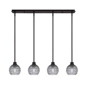 Albany 60-Watt 4-Light Espresso Linear Pendant Light with Smoke Ribbed Glass Shades and No Bulbs Included